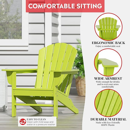 Costaelm Outdoor Adirondack Chair, HDPE Patio Chair, Weather Resistant Lawn Firepit Outside Chairs for Porch, Poolside, Garden, Backyard Deck, Lime