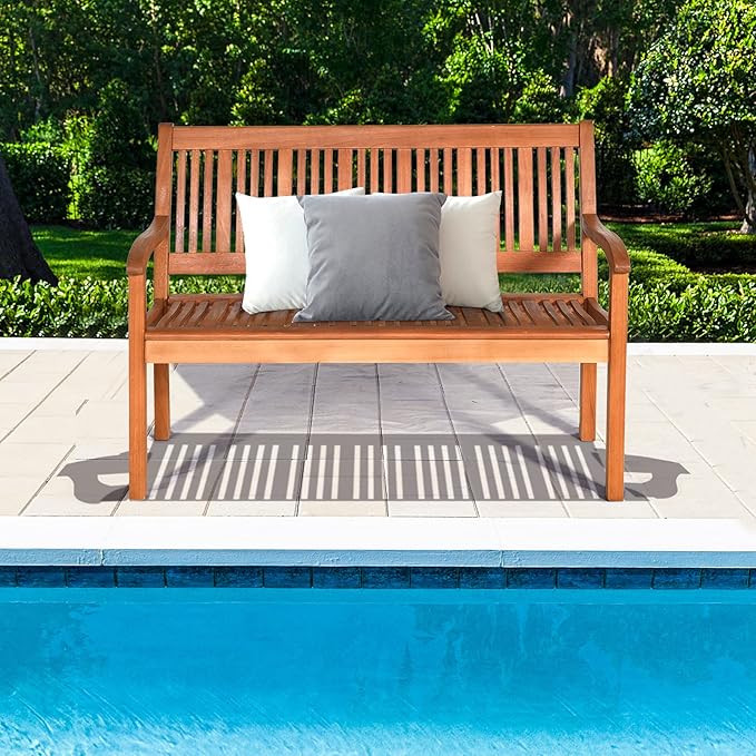 S AFSTAR Patio Garden Bench, 2-Person Loveseat w/Curved Armrest and Backrest, Weight Capacity of 700lbs, Outdoor Wooden Bench for Entry Way Porch Garden
