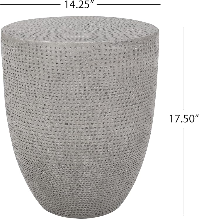 Outdoor Side Table Concrete End Table Faux Stone Small Coffee Tables Patio Garden Stool Plant Stand for Porch, Backyard Silver-Barrel