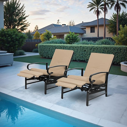 Incbruce Outdoor Lounge Chair Set of 2 Patio Furniture Adjustable Recliner with Retractable Steel Frame and Removable Thick Cushions - Brown