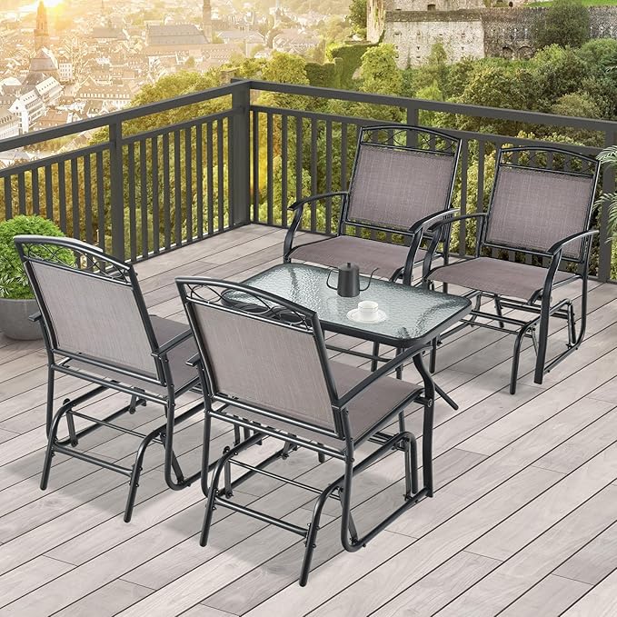 Giantex Patio Glider Chairs Set - 2 PCS Gliding Rocking Chairs w/Weather-Resistant Fabric, Heavy-Duty Metal Frame, 400 Lbs Weight Capacity, Outdoor Swing Glider for Garden, Yard, Poolside (2, Brown)