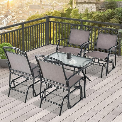 Giantex Patio Glider Chairs Set - 2 PCS Gliding Rocking Chairs w/Weather-Resistant Fabric, Heavy-Duty Metal Frame, 400 Lbs Weight Capacity, Outdoor Swing Glider for Garden, Yard, Poolside (2, Brown)