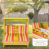Costzon Kids Lounge Chair Outdoor, Wood Double Seat Chaise Lounge with Canopy, Cup Holders, Cushion, Backrest Recliner - Photo 3