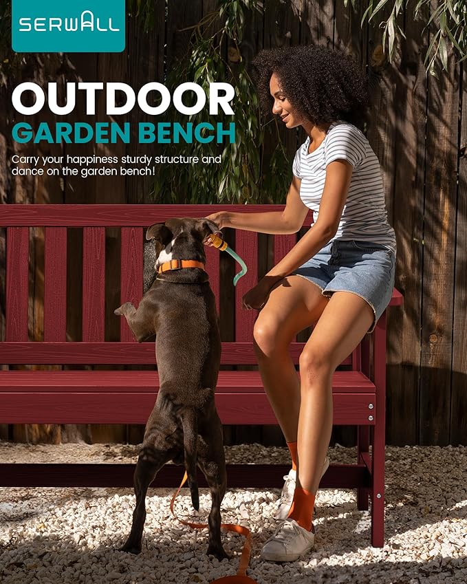 SERWALL Outdoor Bench, HDPE Outdoor Benches Weatherproof, 2-Person Garden Bench with 660 lbs Weight Capacity - Photo 7
