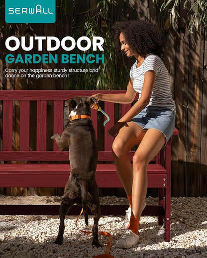 SERWALL Outdoor Bench, HDPE Outdoor Benches Weatherproof, 2-Person Garden Bench with 660 lbs Weight Capacity, Patio Benches for Outdoors, Garden, Porch, Backyard and Park, Red, 4 Pack