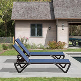 Domi Outdoor Lounge Chair Set of 2, Aluminum Patio Chaise Lounge with 5 Position Adjustable Backrest and Wheels - Photo 3