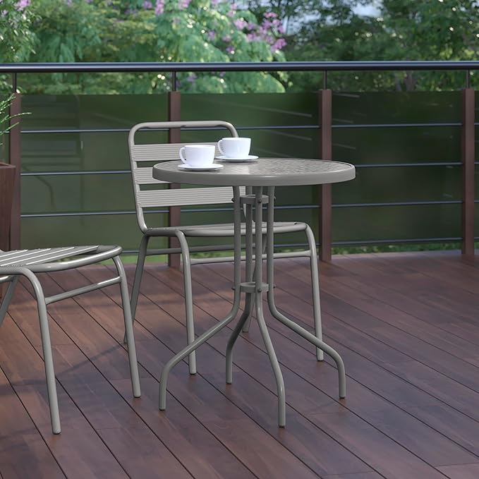 Flash Furniture Bellamy 23.75'' Round Tempered Glass Metal Table, Silver - Photo 6