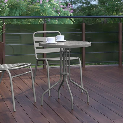 Flash Furniture Bellamy 23.75'' Round Tempered Glass Metal Table, Silver
