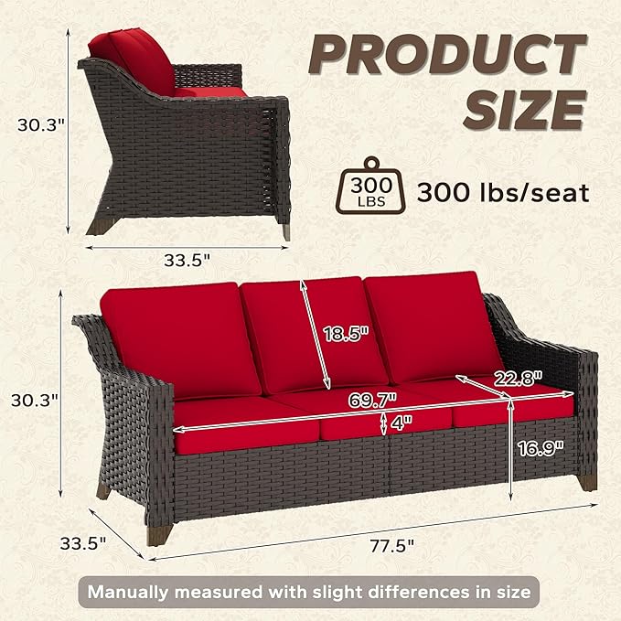 77'' Patio Sofa, All Weather Outdoor Rattan Wicker 3-Seat Sofa High Back Couch with Premium Cushions for Garden - Photo 2