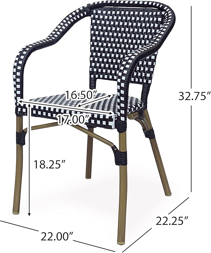 Christopher Knight Home Cecil Bistro Chairs, Black + White + Wood Print - Photo 3