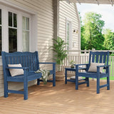 Stoog 4-Piece Patio Furniture Set, All-Weather HIPS Outdoor Dining Set, Includes 1 Bench, 2 Chairs, 1 Coffee Table, Blue - Photo 8