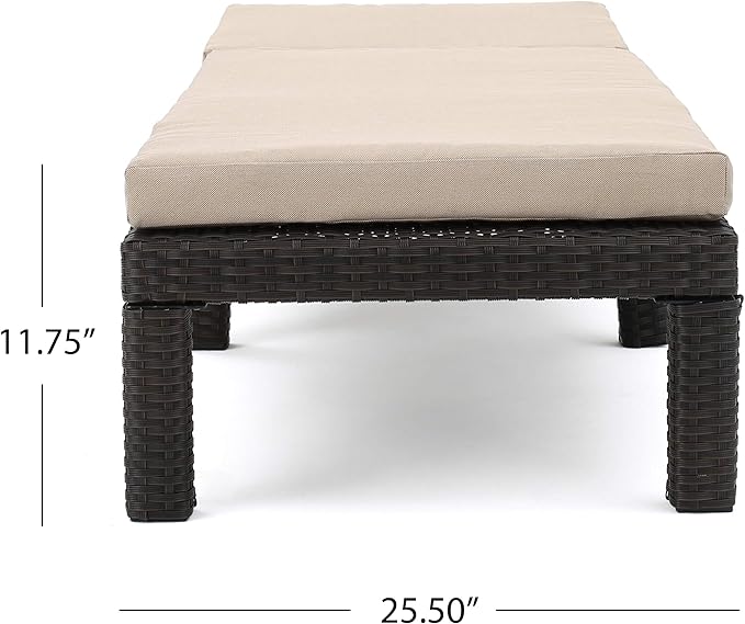 Christopher Knight Home Puerta Outdoor Wicker Chaise Lounge with Water Resistant Cushion, Dark Brown / Beige