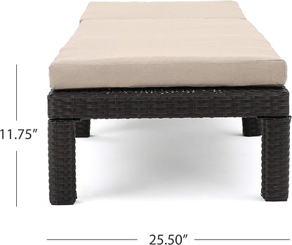 Christopher Knight Home Puerta Outdoor Wicker Chaise Lounges with Water Resistant Cushion, 2-Pcs Set, Dark Brown / Beige