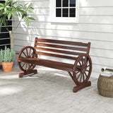 kinbor 55" Wooden Rustic Wagon Wheel Bench, Outdoor Bench Seat, Patio 2-Person Bench with Backrest - Photo 2
