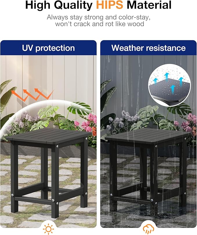 YEFU Outdoor Side Table for Patio: 16" HIPS Weather - Resistant Adirondack Tables - Waterproof Small Square End Tables for Backyard Living Room Bedroom - Indoor Outdoor Durable Table Dark Gray