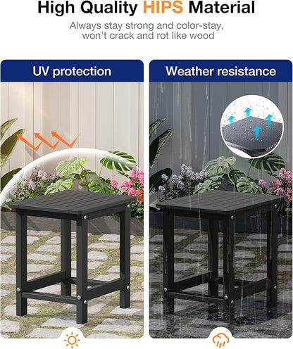 YEFU Outdoor Side Table for Patio: 16" HIPS Weather - Resistant Adirondack Tables Set of 2 - Small Square End Table for Backyard Living Room Bedroom - Indoor Outdoor Durable Table Dark Grey