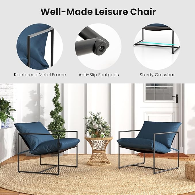 Tangkula Sling Accent Chair, Indoor Outdoor Leisure Chair with Seat & Back Cushions - Photo 6