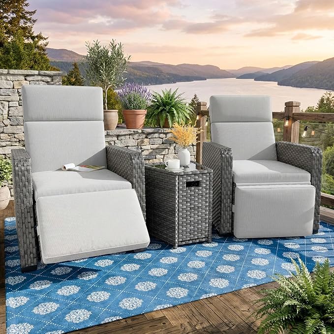 WACASA 3-Pieces Outdoor Recliners with Independent Dual-Control – 150° Lay-Flat Wicker Patio Armchair with Air Pump - Photo 1