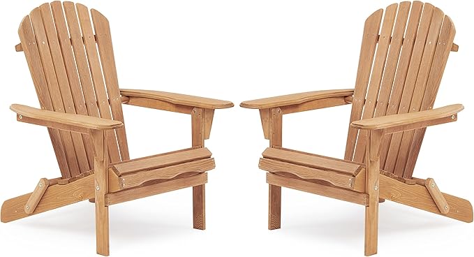 Wooden Outdoor Folding Adirondack Chair Set of 2 Wood Lounge Patio Chair for Garden, Garden, Lawn, Backyard, Deck - Photo 1