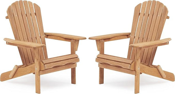 Wooden Outdoor Folding Adirondack Chair Set of 2 Wood Lounge Patio Chair for Garden, Garden, Lawn, Backyard, Deck - Photo 1