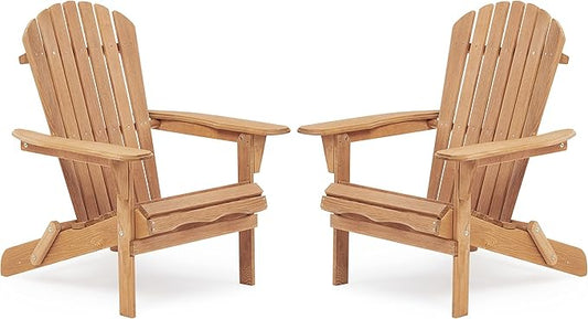 KEVINSPACE Folding Adirondack Chair Set of 2, Fire Pit Chairs, Outdoor Pei Plastic/Resin Adirondack Chairs for Adult Weather Resistant Lawn Chair for Garden Campfire Backyard Beach Pool, Wood