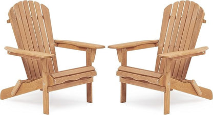 Solid Wood Folding Adirondack Chair Set of 2, Wooden Lounge Chairs for Patio, Garden, Backyard, Deck,Fire Pit,Half Assembled
