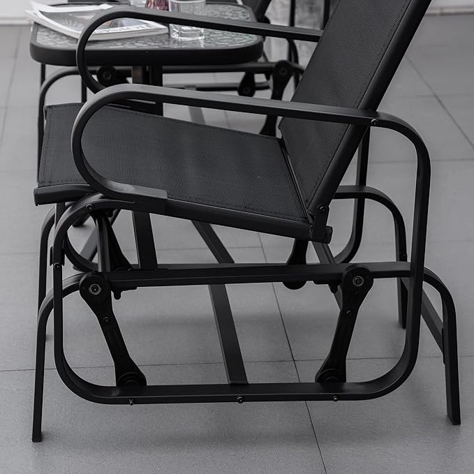 Outsunny Outdoor Glider Chair, Gliders for Outside Patio with Smooth Gliding Mechanism and Lightweight Construction for Backyard, Black