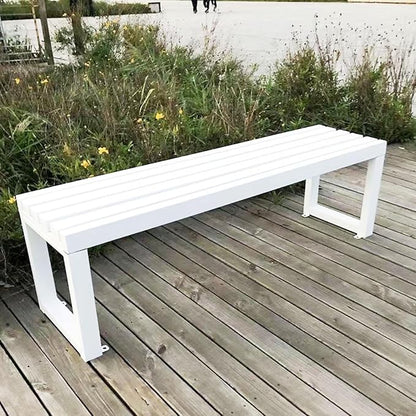 Weatherproof 2-Person Backless Metal Patio Bench, Sturdy Steel Frame Outdoor Garden Furniture for Yard, Porch, Entryway - 47in White Bench