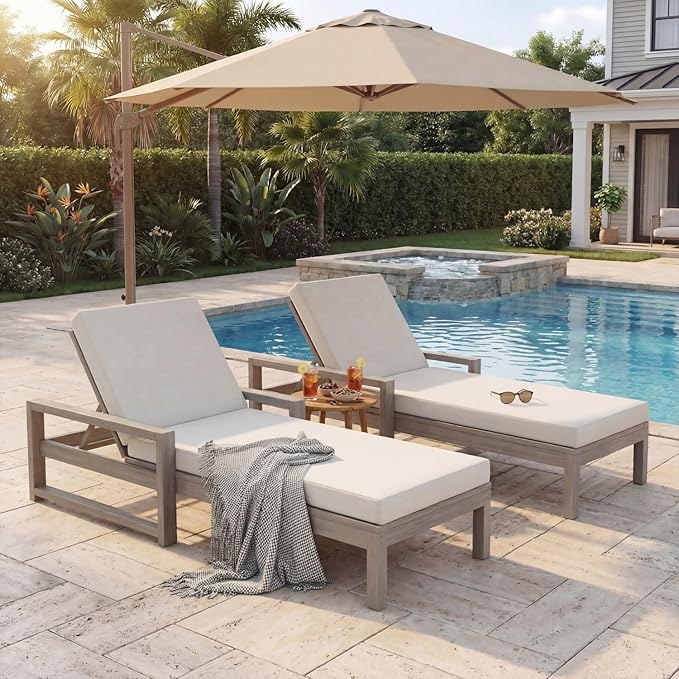 Outdoor Chaise Lounge Chair Set of 2, Patio Chaise Lounge Recliner with Adjustable Backrest - Photo 1
