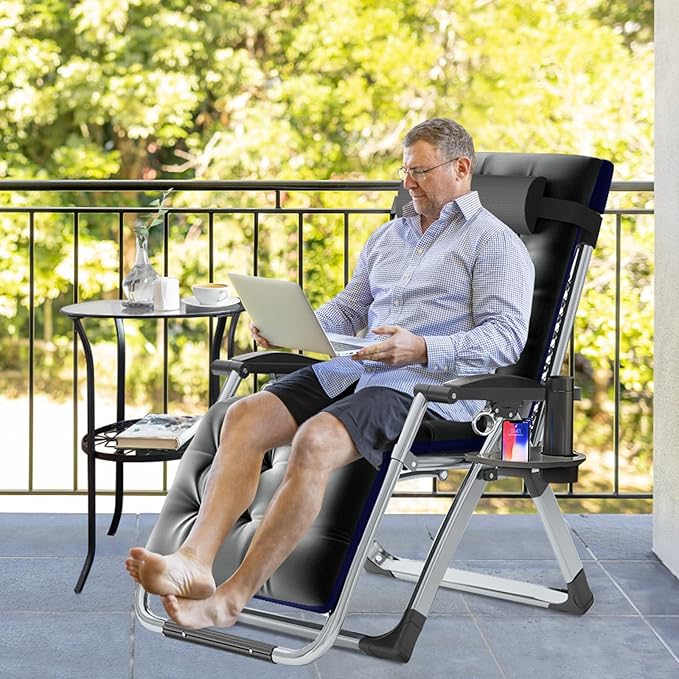 Slsy Zero Gravity Chair, Reclining Lounge Chair with Removable Cushion & Tray for Indoor and Outdoor, Patio Recliner Folding Reclining Chair