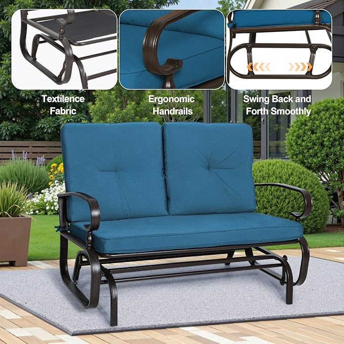 Incbruce Outdoor Swing Glider Rocking Chair Patio Bench for 2 Person - Photo 4