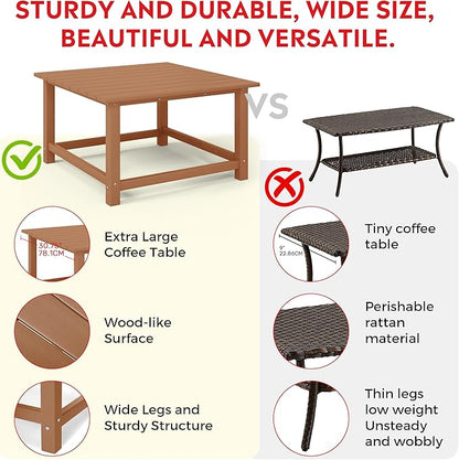 Costaelm Patio Conversation Table, Tatio Accent HDPE Outdoor Weather Resistant, Square Outdoor Porch Balcony Patio Drink Table for Outside, Pool, Backyard, Teak