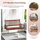 Tangkula 2 Person Wooden Porch Swing, Hanging Patio Swing with 2 Adjustable Galvanized Metal Chains, Slatted Back & Seat - Photo 5