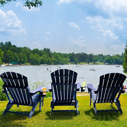 FUNBERRY Adjustable Folding Adirondack Chairs Set of 4 with Retractable Ottoman, All Weather Fire Pit Chairs with Cup Holder