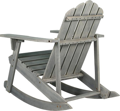 Eyely PTA1000B Harvey Outdoor Patio Classic Acacia Wood Adirondack Rocking Chair, Gray for Bohemian, Classic, Country, Cottage, Farmhouse, Rustic