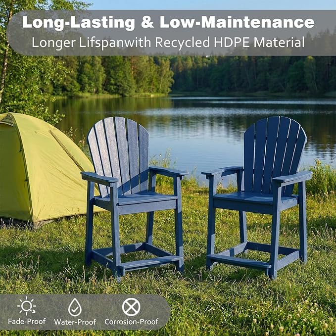 OTSUN Tall Adirondack Chairs Set of 4, HDPE Bar Height Outdoor Chairs, Adirondack Bar Stools for Patio Balcony & Porch - Photo 6