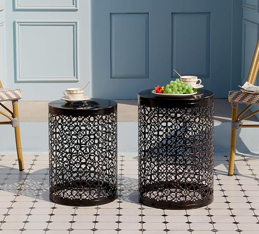 HFHOME Set of 3 Heavy-Duty Round End Table, Side Table, Coffee Table for Indoor Multifunctional Use, Outdoor Decorative Garden Stool Plant Stand-Bronze