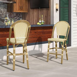 PURPLE LEAF French Counter Height Bar Stool Set of 2 25" Bamboo Print Finish Patio Bar Chairs with Back Rattan Bar - Photo 2