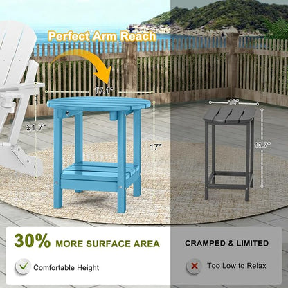 Adirondack Outdoor Side Tables, 2-Tier Round Outdoor Table, Weather Resistant HDPE Patio End Table for Garden, Lawn, Pool, Beach, Porch, Deck, Backyard - Turquoise