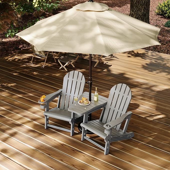 Adirondack Chair Set of 2, All Weather HDPE Adirondack Chair with Double Connecting Trays, Plastic Adirondack Chairs for Balcony, Deck, Patio, Backyard, Garden, Grey