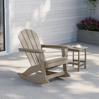 Costaelm Outdoor Adirondack Chair, All Weather Resistant Classic Balcony Chair and Fire Pit Chairs, Plastic Outdoor Porch Furniture Rocking Chair High Back HDPE Poly Lumber, Weathered Wood