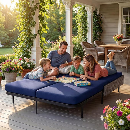 BULEXYARD 51.2" Double Chaise Lounge Outdoor, 2-Person PE Wicker Patio Daybed with Dual 5-Position Adjustable Backrest, Duty Outside Furniture with Thick Cushions for Porch Poolside Garden