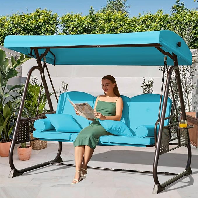 3 in 1 Outdoor Porch Swing with Adjustable Canopy, 3 Seat Outdoor Swing for Adults - Photo 1