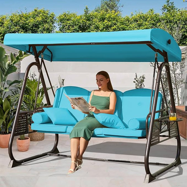 3 in 1 Outdoor Porch Swing with Adjustable Canopy, 3 Seat Outdoor Swing for Adults - Photo 1