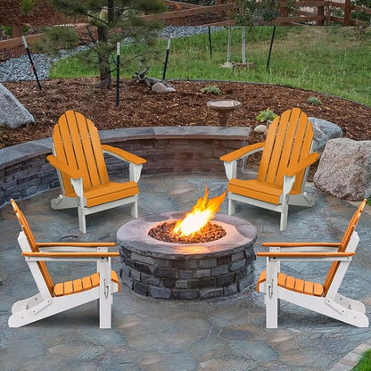 Aoodor HDPE Outdoor All-Weather Folding Adirondack Chair for Patio, Garden, Backyard, Lawn, Fire Pit, Set of 4, Orange