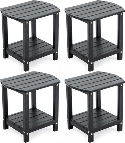 Adirondack Small Outdoor Side Table - Weatherproof HDPE Patio End Table with 2-Tier Storage for Firepit, Balcony, Garden, Poolside or Bathroom (Dark Black, Set of 4)