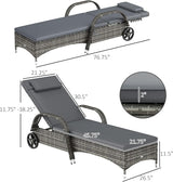 Outsunny Wicker Outdoor Chaise Lounge Set of 2, 5-Level Adjustable Backrest PE Rattan Pool Lounge Chair with Wheels - Photo 3
