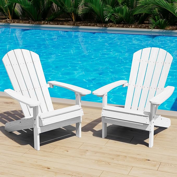 YEFU Adirondack Chairs Set of 2 Plastic Weather Resistant, Outdoor Chairs 5 Steps Easy Installation, Like Real Wood - Photo 1