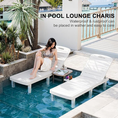 WACASA Outdoor Chaise Lounge Chairs Set of 4, Oversized Resin Lounge Chairs with 5-Level Adjustable Backrest & Cup Holder, Waterproof Pool Lounge Chair for Poolside, Patio, Beach, Yard, White