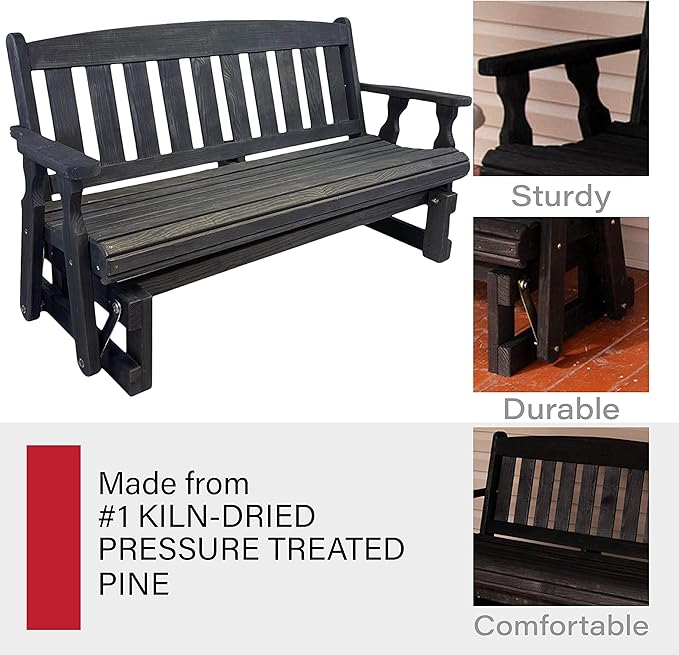 Amish Casual Heavy Duty 800 Lb Mission Pressure Treated Porch Glider (4 Foot, Semi-Solid Black Stain) - Photo 6